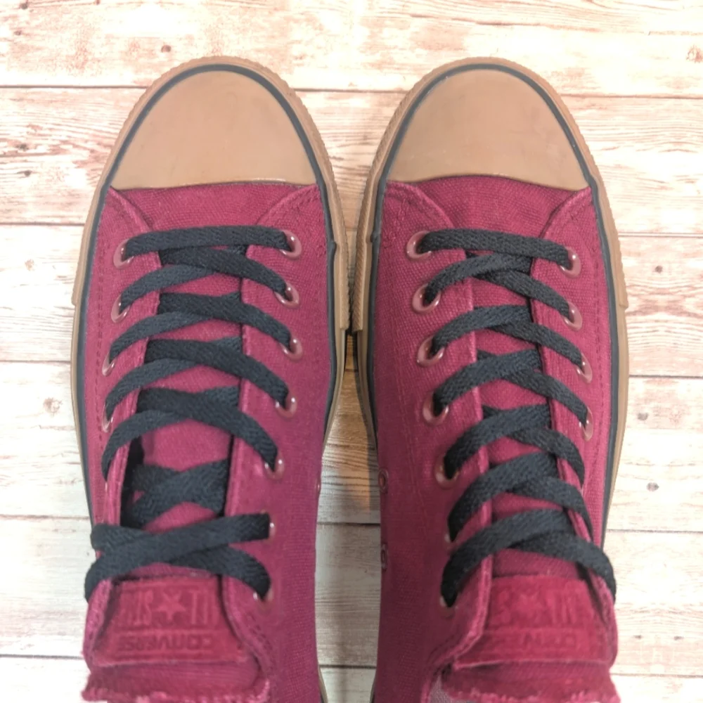 Converse All Star Low Top Wine Tan Gum Outsole Black Laces Dark Red Men's 11 - Picture 4 of 16